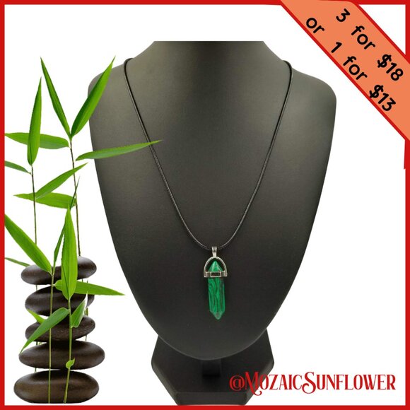 3 for $18 Handcrafted Malachite Pendant Leather Cord With Extension Chain Unisex - Picture 1 of 5